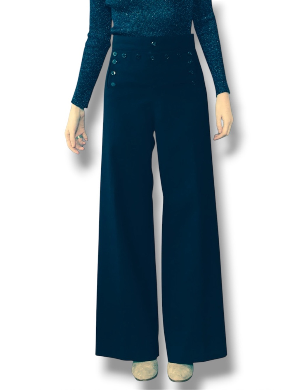 Vtg US Navy 13-Button High Waisted Wool Sailor Pants 26" Waist XS/S